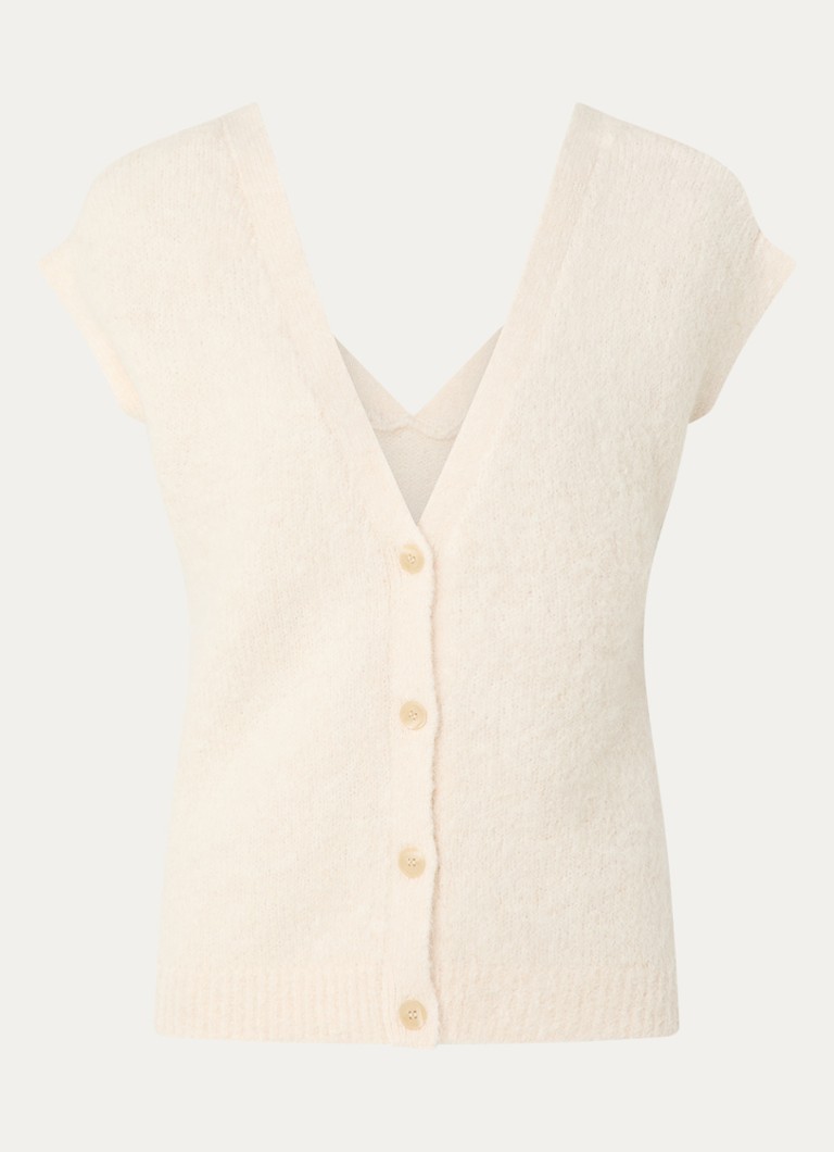 Selected Dames Gabella grofgebreid gilet in alpaca wolblend in de kleur Creme, maat: M