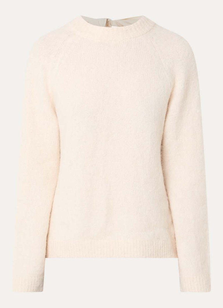 Selected Dames Gabella fijngebreide trui in alpaca wolblend met gestrikt detail in de kleur Creme, maat: S