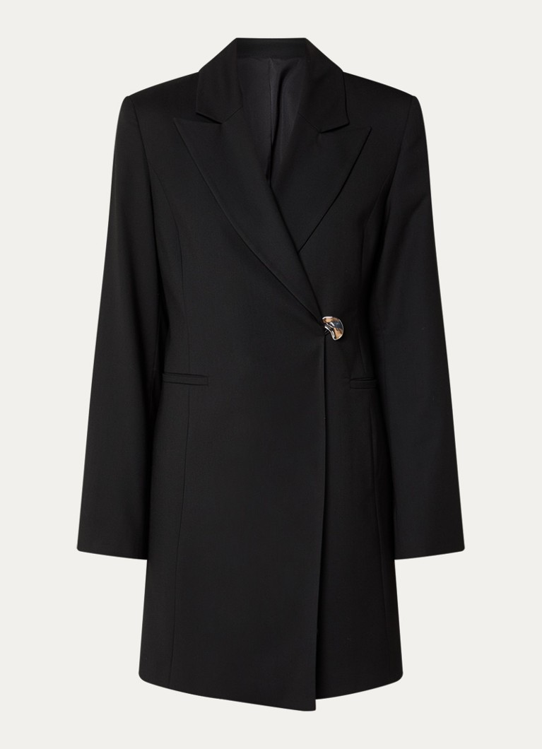 Selected Dames Lisa mini blazerjurk met overslag en paspelzakken in de kleur Zwart, maat: 34