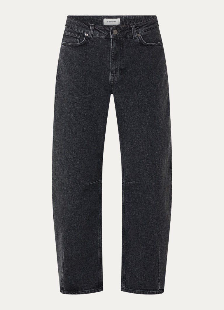 Selected Dames High waist tapered jeans met gekleurde wassing in de kleur Donkergrijs, maat: W 29