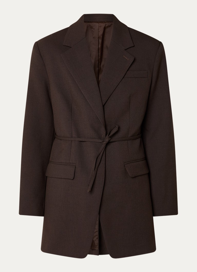 Selected Dames Sienna oversized blazer in wolblend met strikceintuur in de kleur Bruin, maat: 40