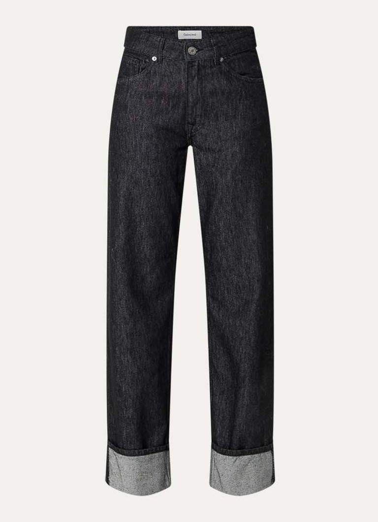 Selected Dames Lyra high waist straight leg jeans met donkere wassing in de kleur Indigo, maat: W 32