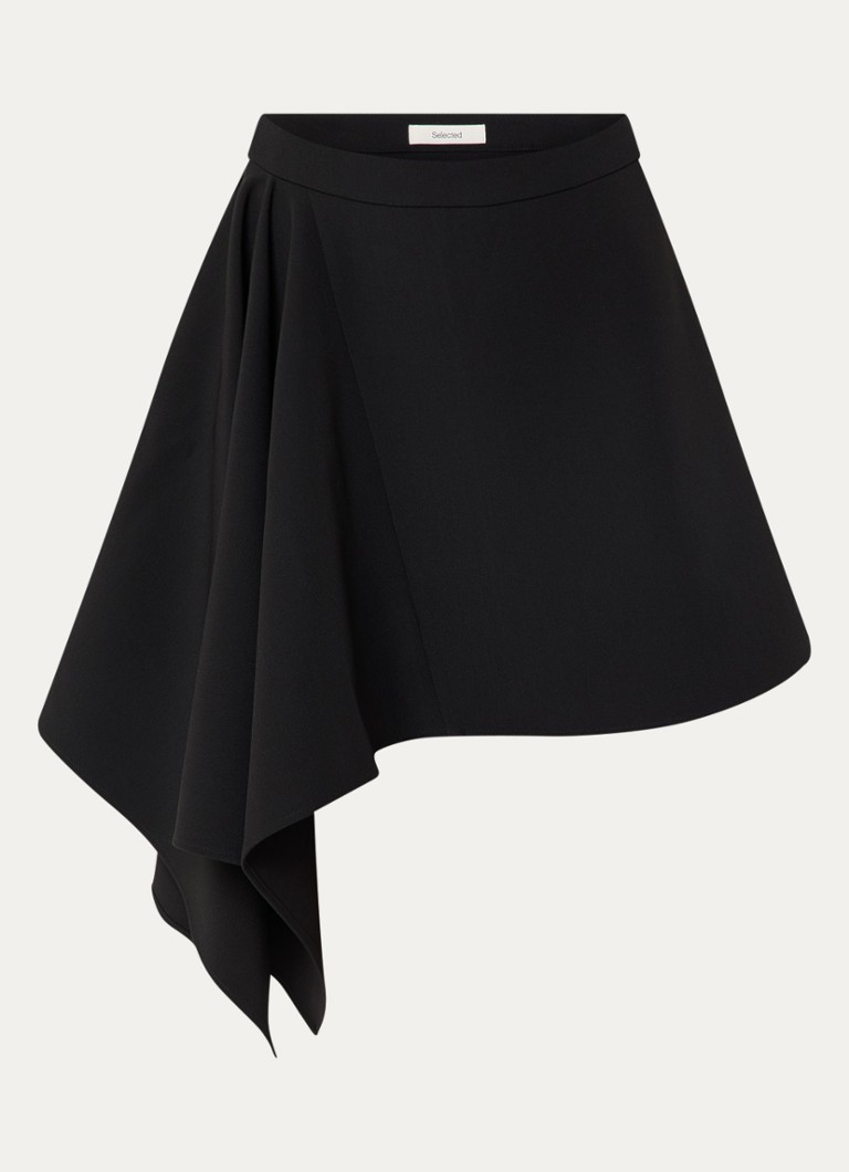 Selected Dames Sylvie minirok met gedrapeerd detail in de kleur Zwart, maat: 34