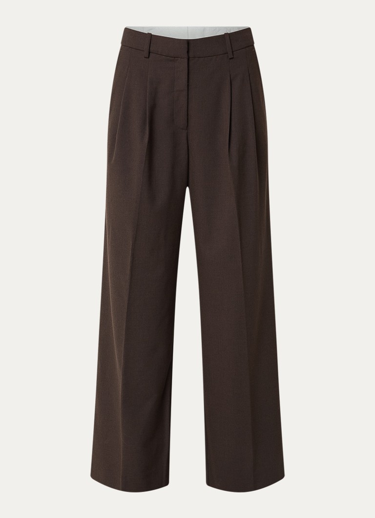 Selected Dames Sienna high waist loose fit pantalon in wolblend in de kleur Bruin, maat: 40
