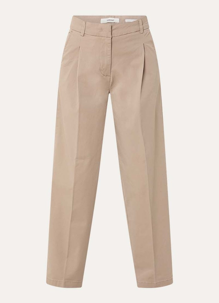 Selected Dames Mille high waist tapered fit broek met steekzakken in de kleur Beige, maat: 38