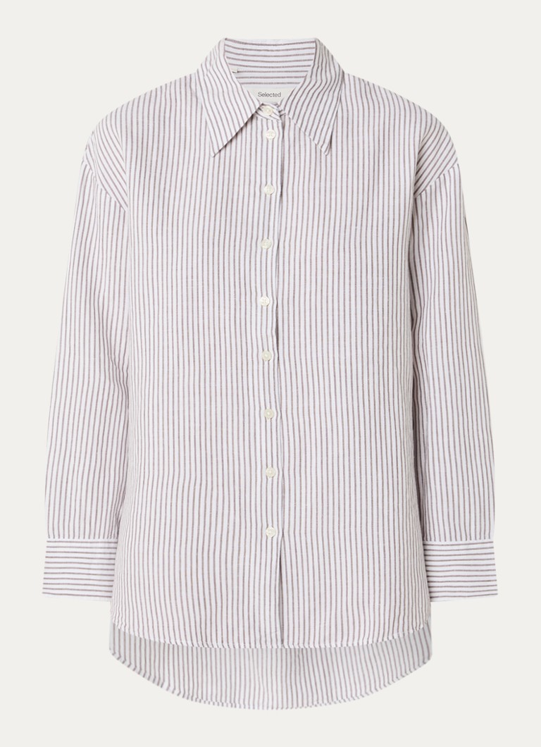 Selected Dames Cleo oversized blouse in linnenblend met streepprint in de kleur Wit, maat: 42