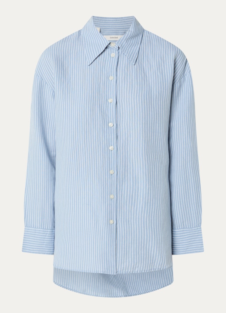 Selected Dames Cleo oversized blouse in linnenblend met streepprint in de kleur Lichtblauw, maat: 42