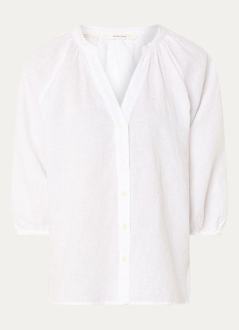 Selected Dames Cleo blouse in linnenblend met V-hals in de kleur Wit, maat: 40