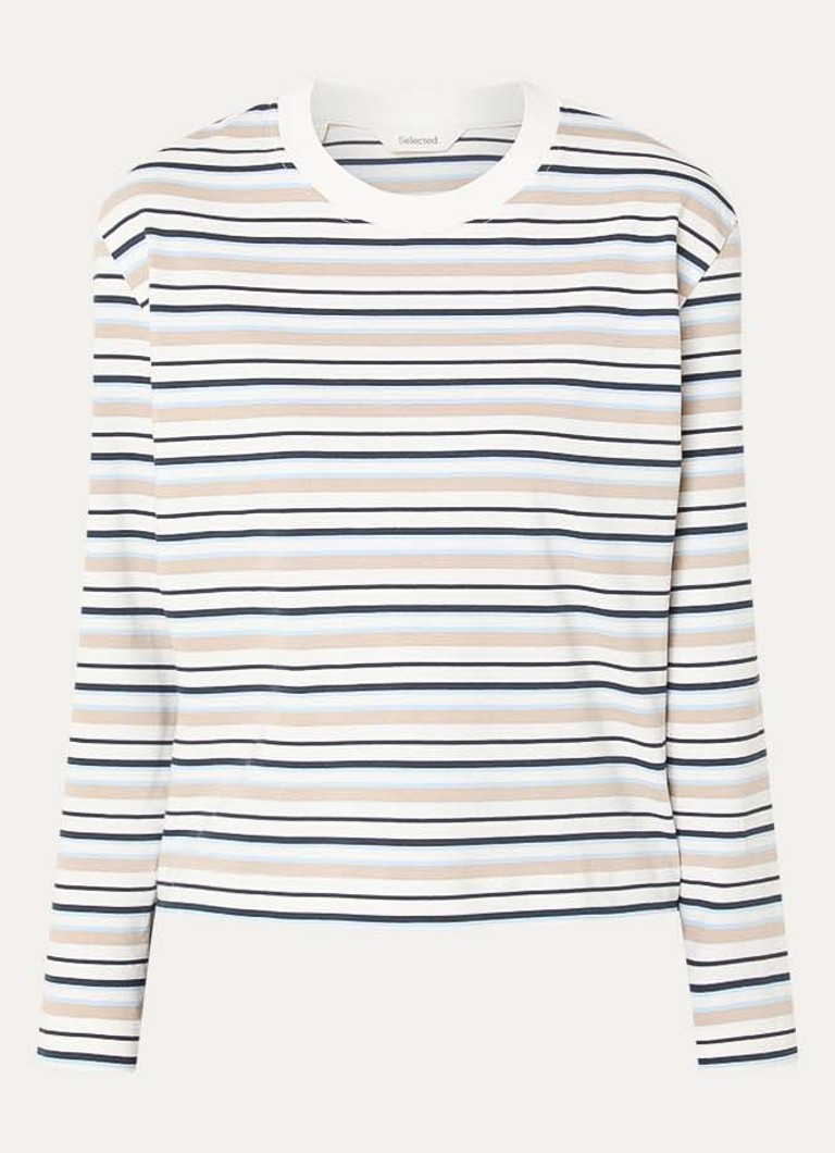 Selected Dames Essential longsleeve met streepprint in de kleur Donkerblauw, maat: S
