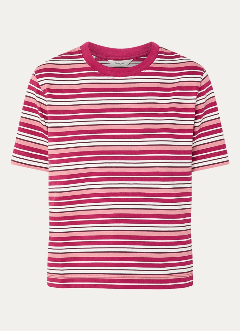 Selected Dames Essential T-shirt met streepprint in de kleur Bordeauxrood, maat: S
