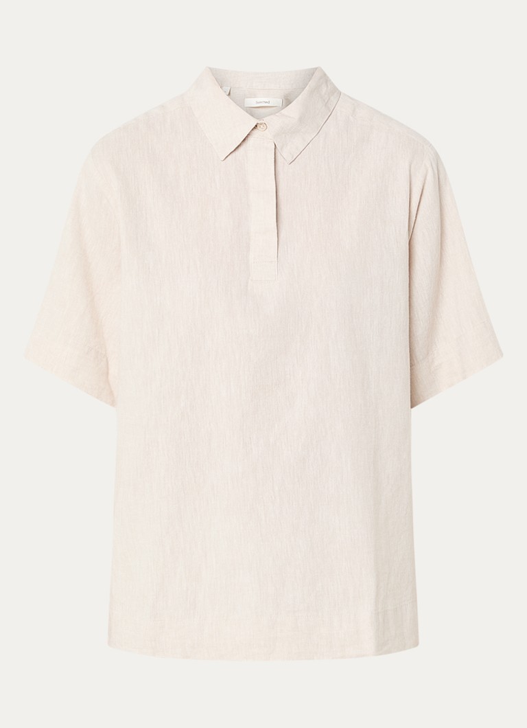 Selected Dames Luisa polo in linnenblend in de kleur Beige, maat: 36