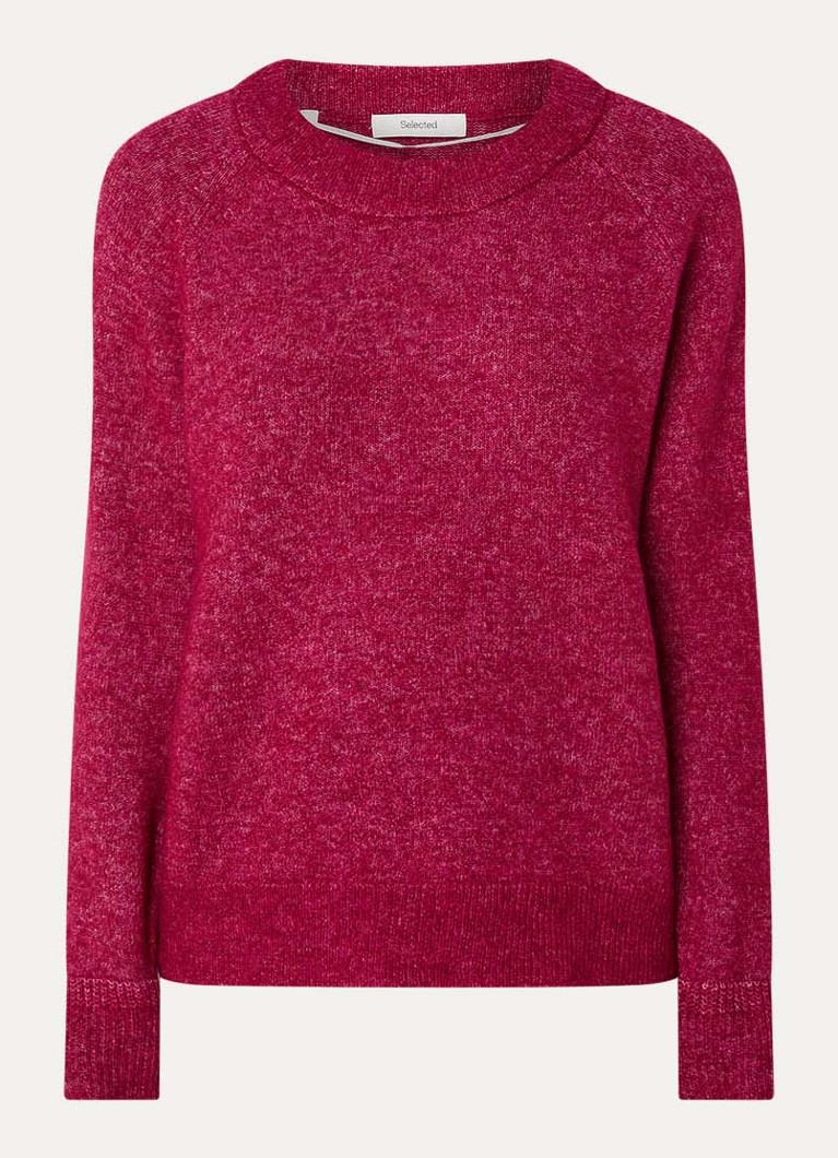Selected Dames Lulu grofgebreide trui in alpaca wolblend in de kleur Cranberryrood, maat: S