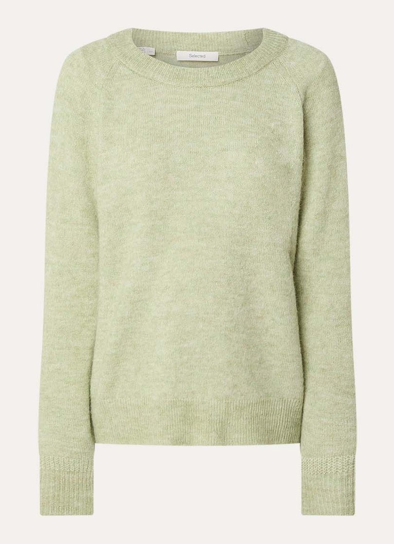 Selected Dames Lulu fijngebreide trui in alpaca wolblend in de kleur Lindegroen, maat: M