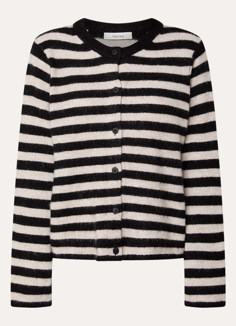 Selected Dames Lulu grofgebreid vest in alpaca wolblend met streepprint in de kleur Zwart, maat: XL