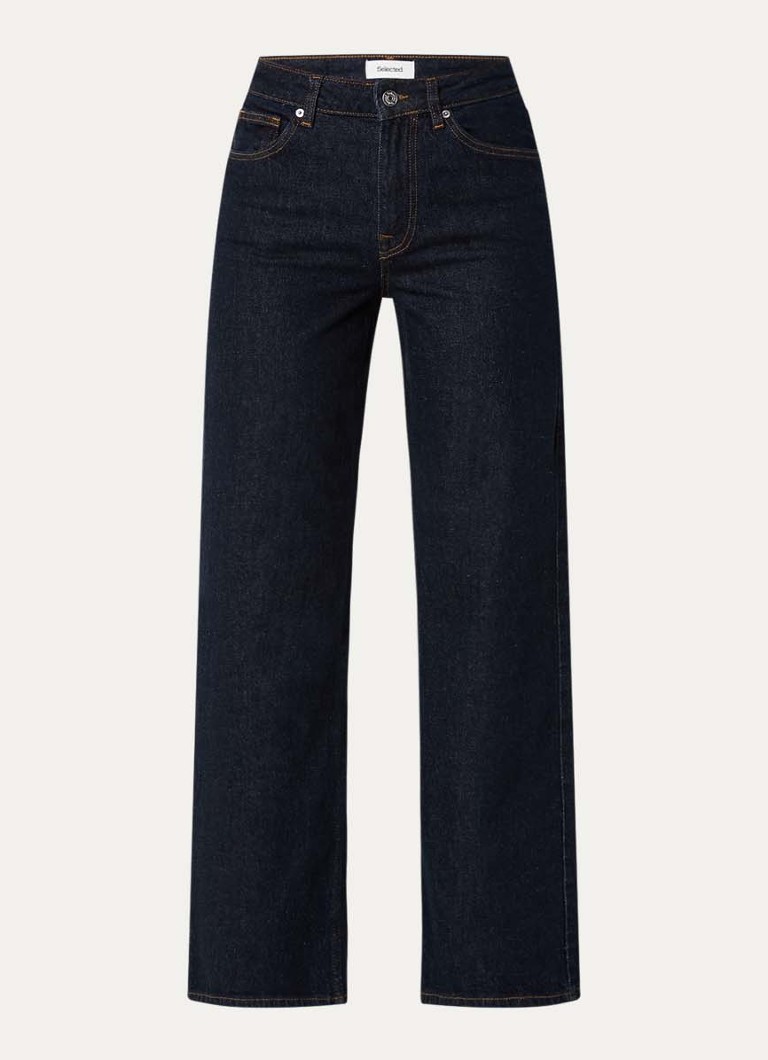 Selected Dames Noos mid waist straight leg jeans met donkere wassing in de kleur Indigo, maat: W32/L32