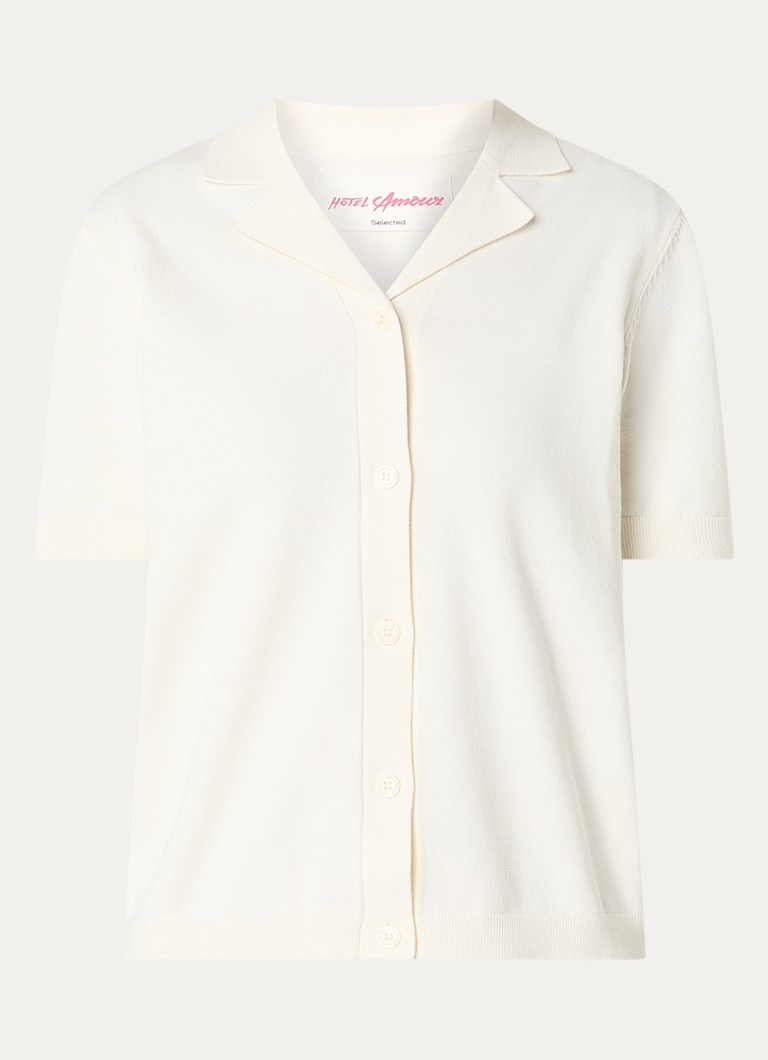 Selected Dames Polo met backprint in de kleur Gebroken wit, maat: XL
