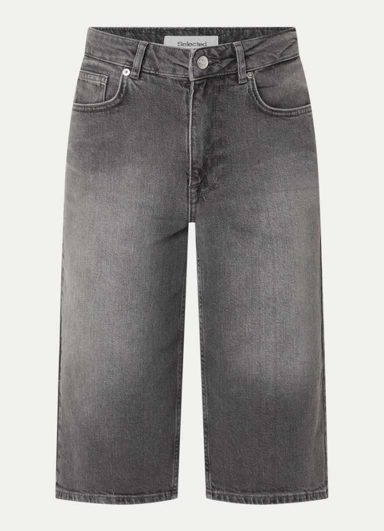 Selected Dames Bine-Kori high waist straight fit korte broek van denim in de kleur Donkergrijs, maat: 42