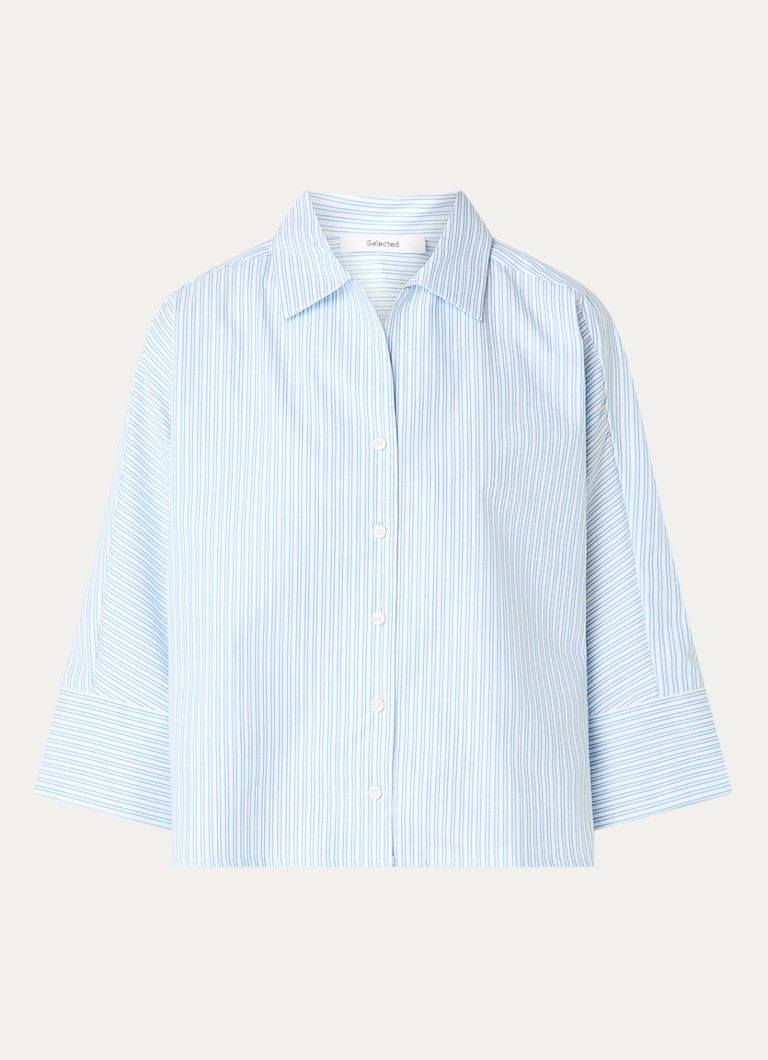 Selected Dames Ester blouse met streepprint in de kleur Lichtblauw, maat: 40