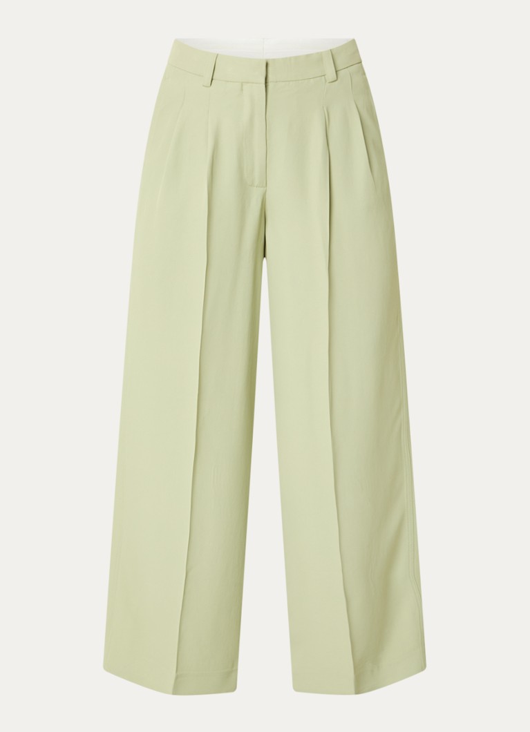Selected Dames High waist wide fit pantalon met steekzakken in de kleur Lindegroen, maat: 38