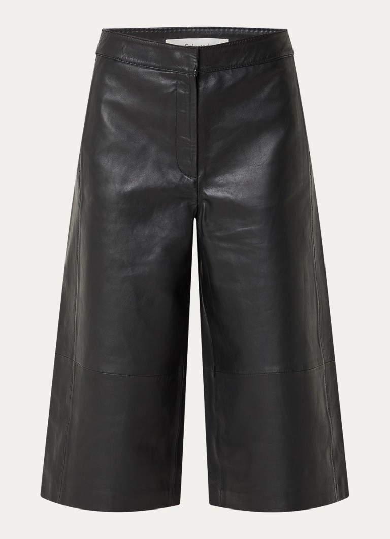 Selected Dames Gigi high waist wide fit culotte van lamsleer in de kleur Zwart, maat: 40