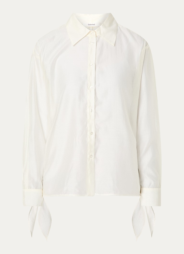 Selected Dames Iris semi-transparante blouse met gestrikt detail in de kleur Gebroken wit, maat: 40
