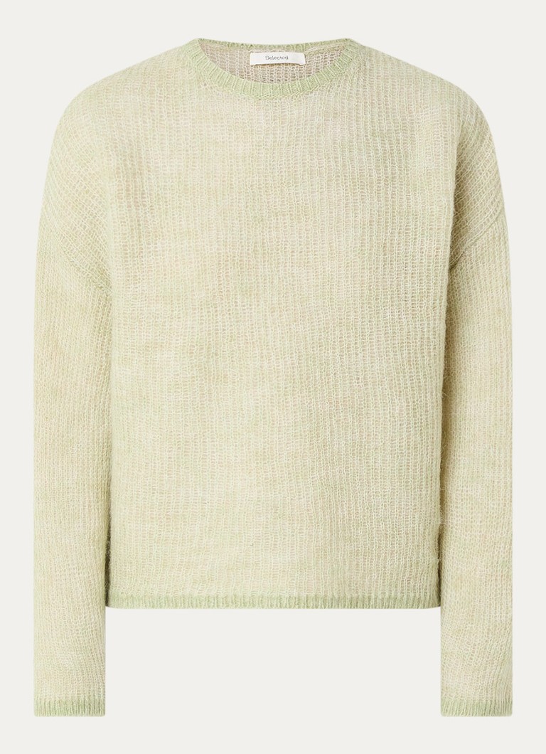 Selected Dames Lulu grofgebreide trui in alpaca wolblend in de kleur Lindegroen, maat: XL