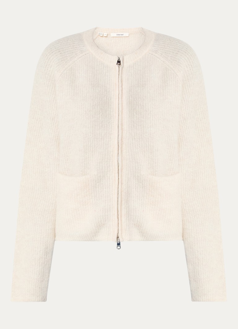 Selected Dames Sia grofgebreid vest met opgestikte zakken in de kleur Gebroken wit, maat: L