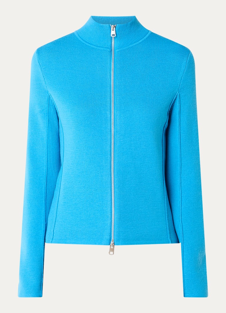 Selected Dames Grofgebreid vest van wol met opstaande kraag in de kleur Blauw, maat: XL