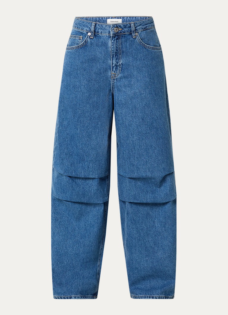 Selected Dames Agathe high waisted loose fit jeans met medium wassing in de kleur Indigo, maat: W 27