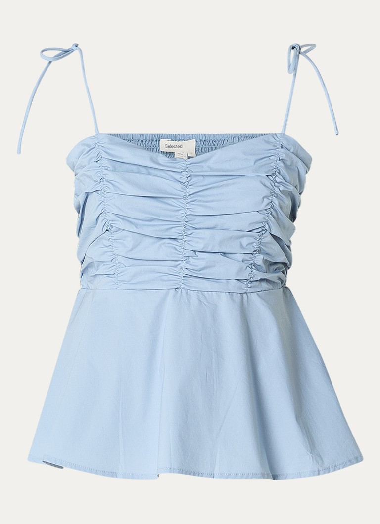 Selected Dames SLFDelia top met plooidetail in de kleur Blauw, maat: 38