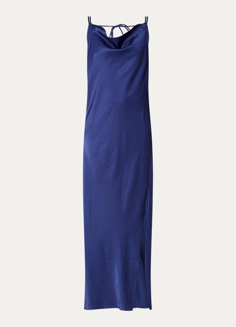 Selected Dames Fiona maxi slip jurk van satijn met split in de kleur Donkerblauw, maat: 34