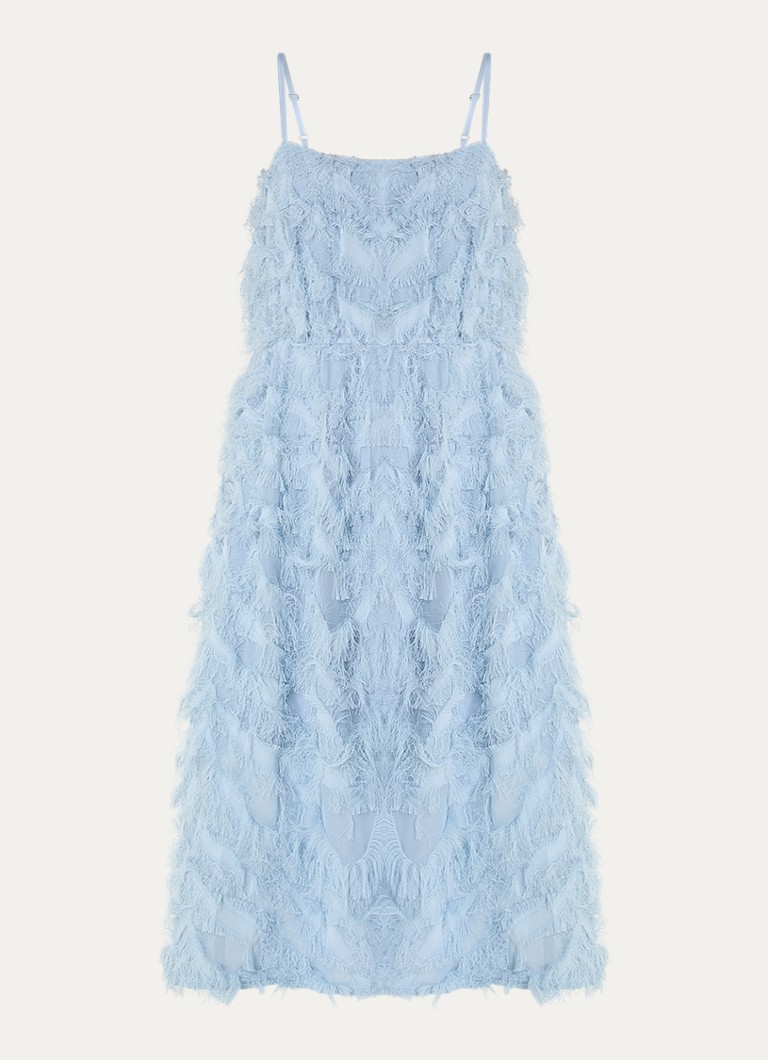 Selected Dames Myline semi-transparante midi jurk met structuur in de kleur Blauwgrijs, maat: 42