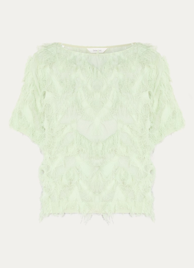 Selected Dames Yline semi-transparante top met structuur in de kleur Groen, maat: 36