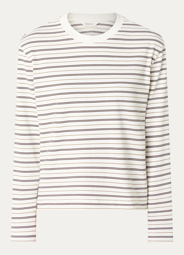 Selected Dames Longsleeve met streepprint in de kleur Gebroken wit, maat: S