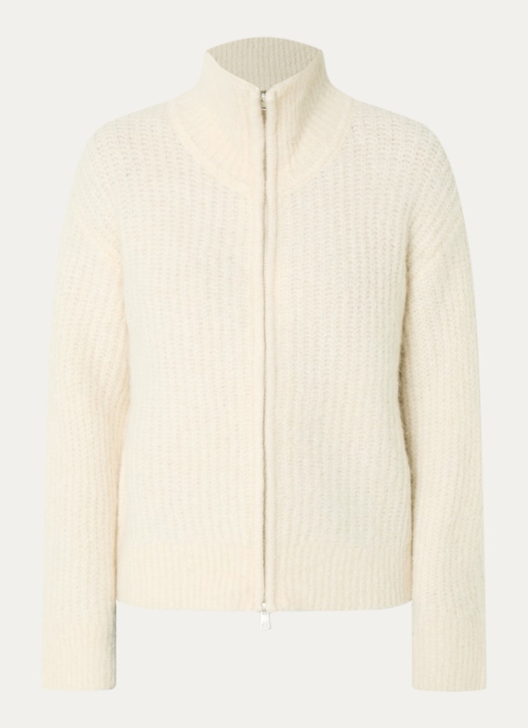 Selected Dames Gabriella grofgebreid vest in alpaca wolblend in de kleur Gebroken wit, maat: L