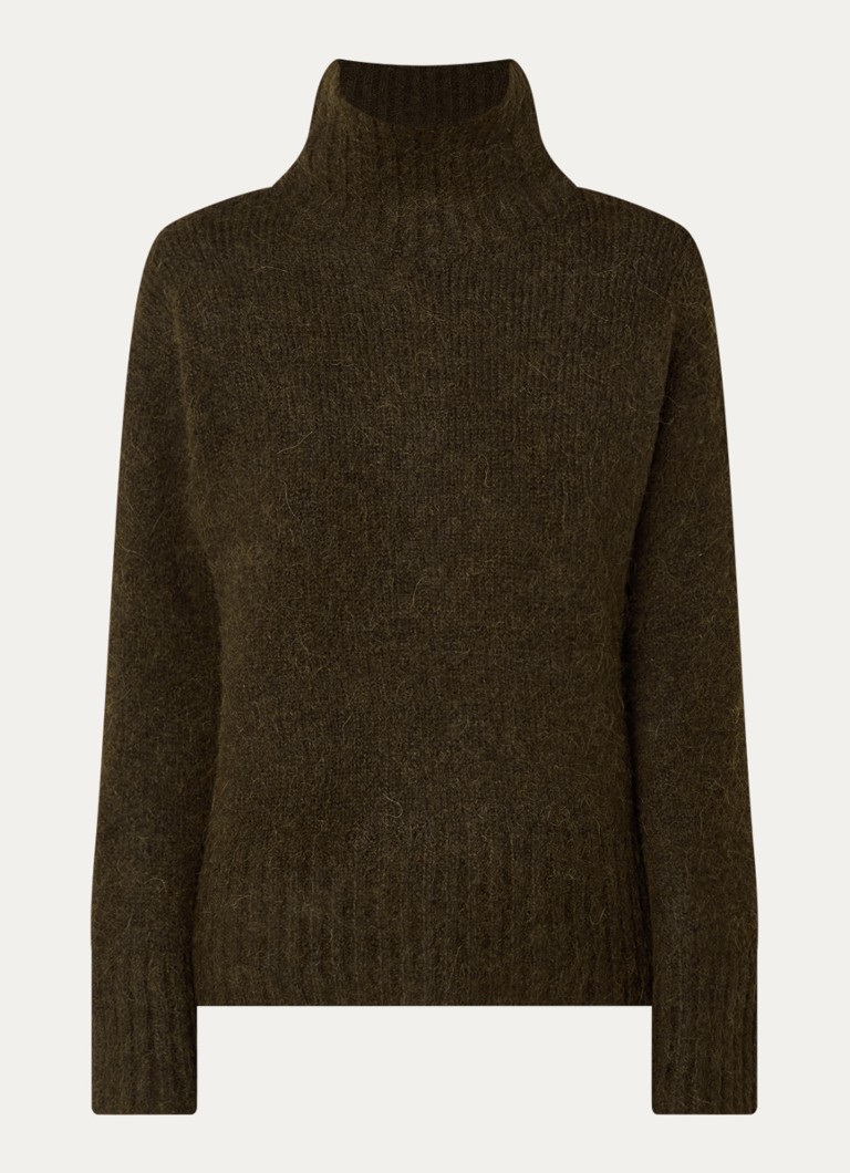 Selected Dames Gabriella grofgebreide trui met col in de kleur Bronsgroen, maat: XL