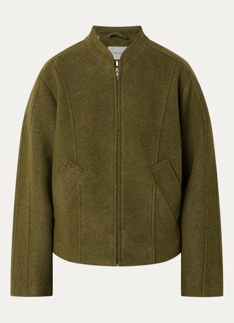 Selected Dames Jack in wolblend met steekzakken in de kleur Mosgroen, maat: 34