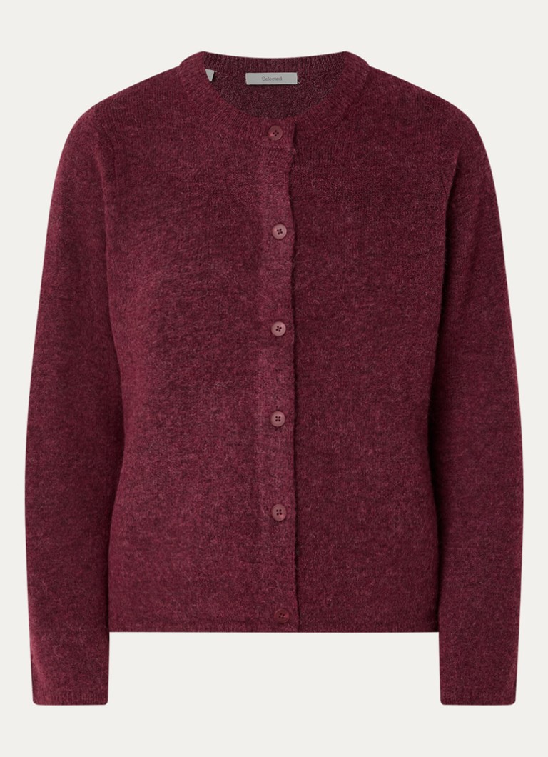 Selected Dames Lulu fijngebreid vest in wolblend met ronde hals in de kleur Bordeauxrood, maat: L