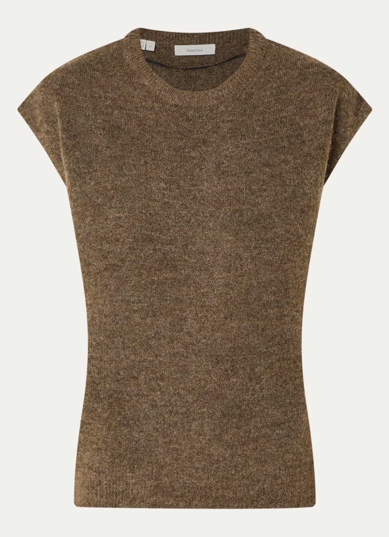 Selected Dames Lulu grofgebreide spencer in alpaca wolblend in de kleur Bruin, maat: M