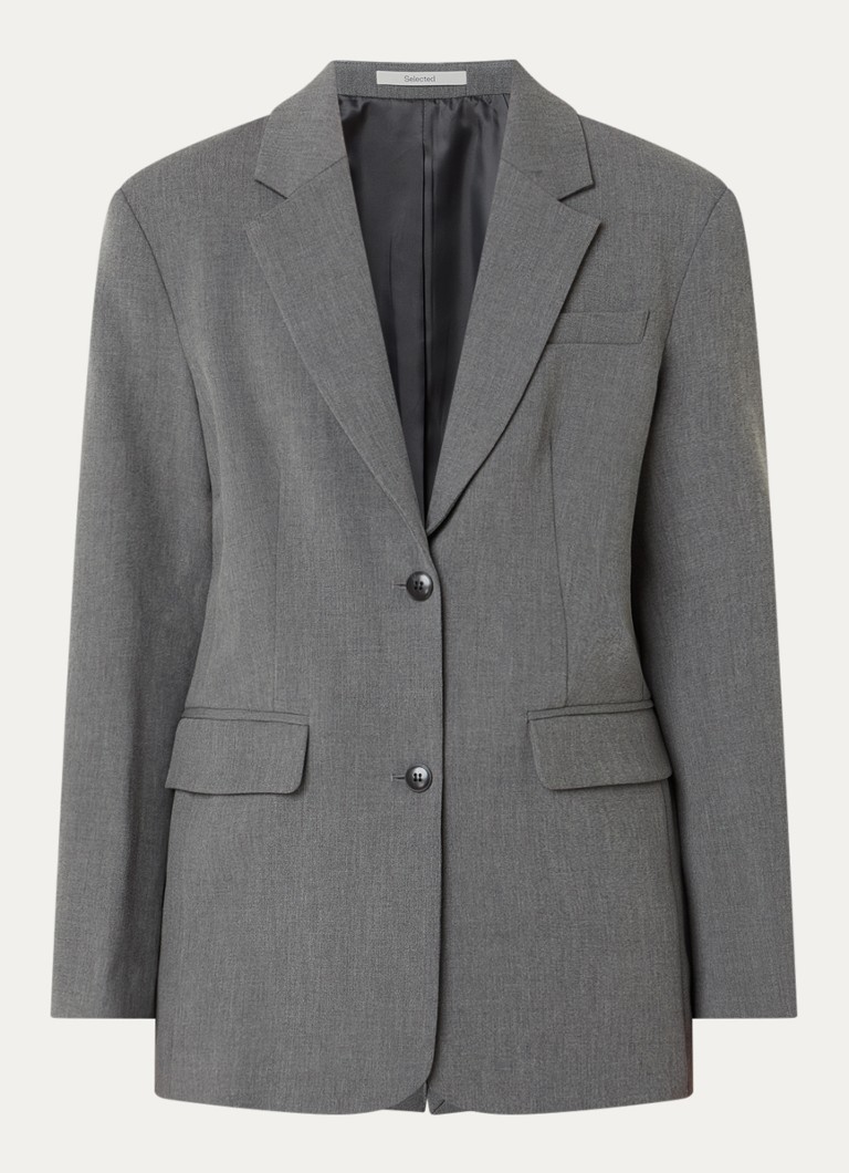 Selected Dames Mara oversized blazer in wolblend met klepzakken in de kleur Grijs, maat: 40