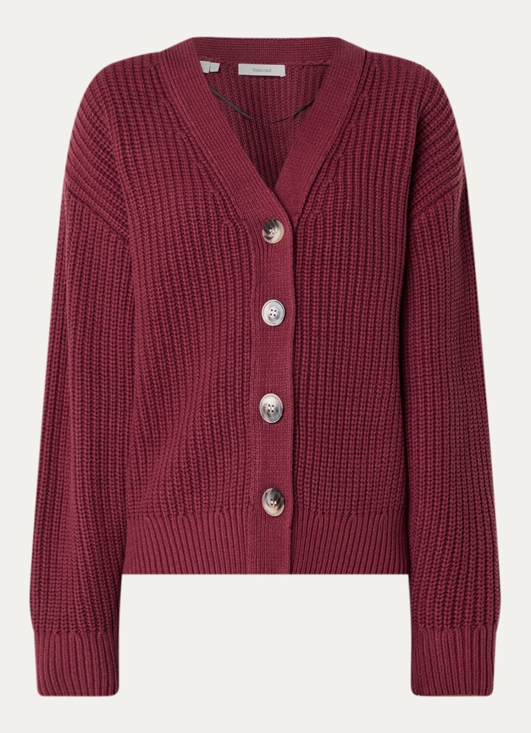 Selected Dames Selma ribgebreid vest met V-hals in de kleur Bordeauxrood, maat: XS
