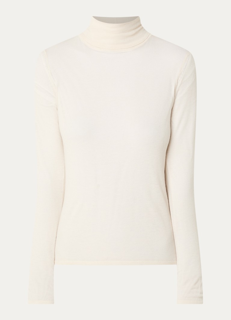 Selected Dames Vendy semi-transparante trui van merino wol met col in de kleur Gebroken wit, maat: L