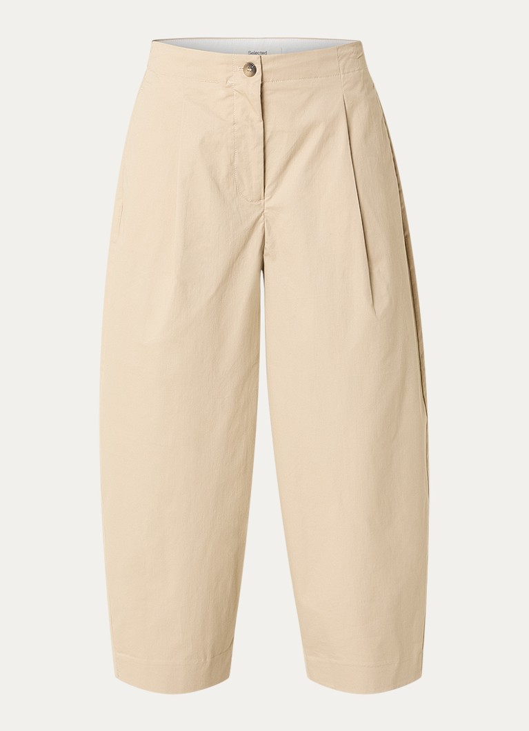 Selected Dames Carmen high waist wide fit cropped broek met steekzakken in de kleur Beige, maat: 34
