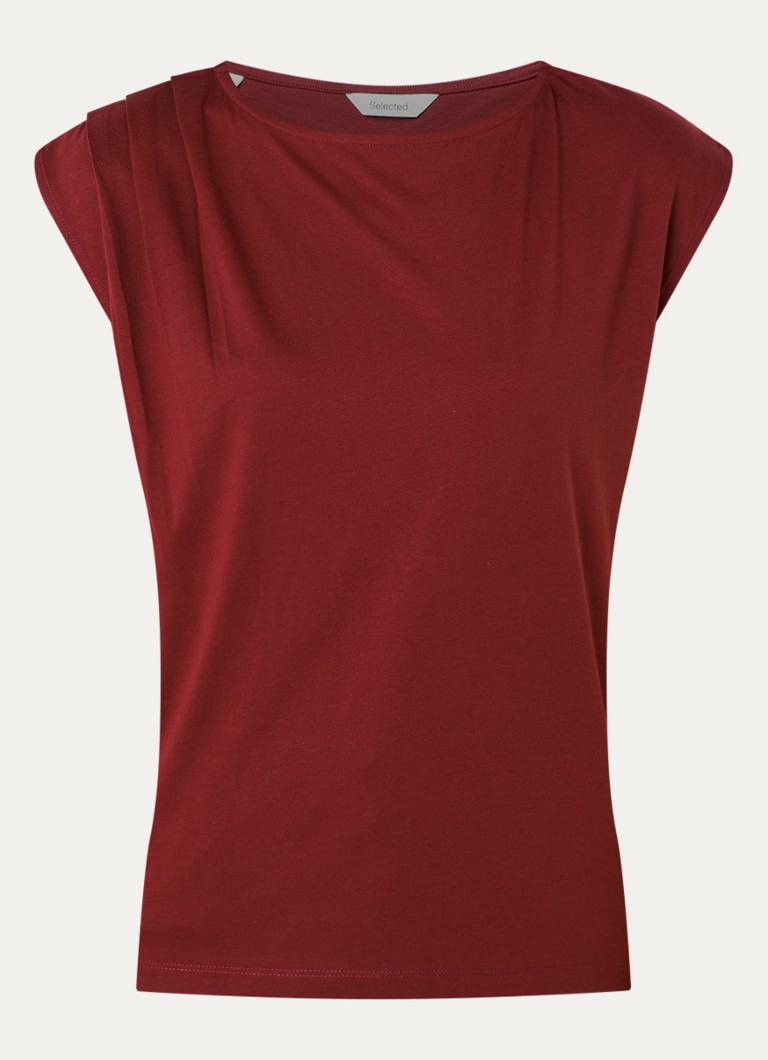 Selected Dames Calli mouwloze top met plooidetail in de kleur Roestbruin, maat: S