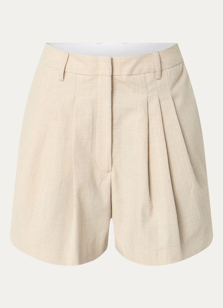 Selected Dames Dima high waist loose fit geplooide korte broek met structuur in de kleur Beige, maat: 36