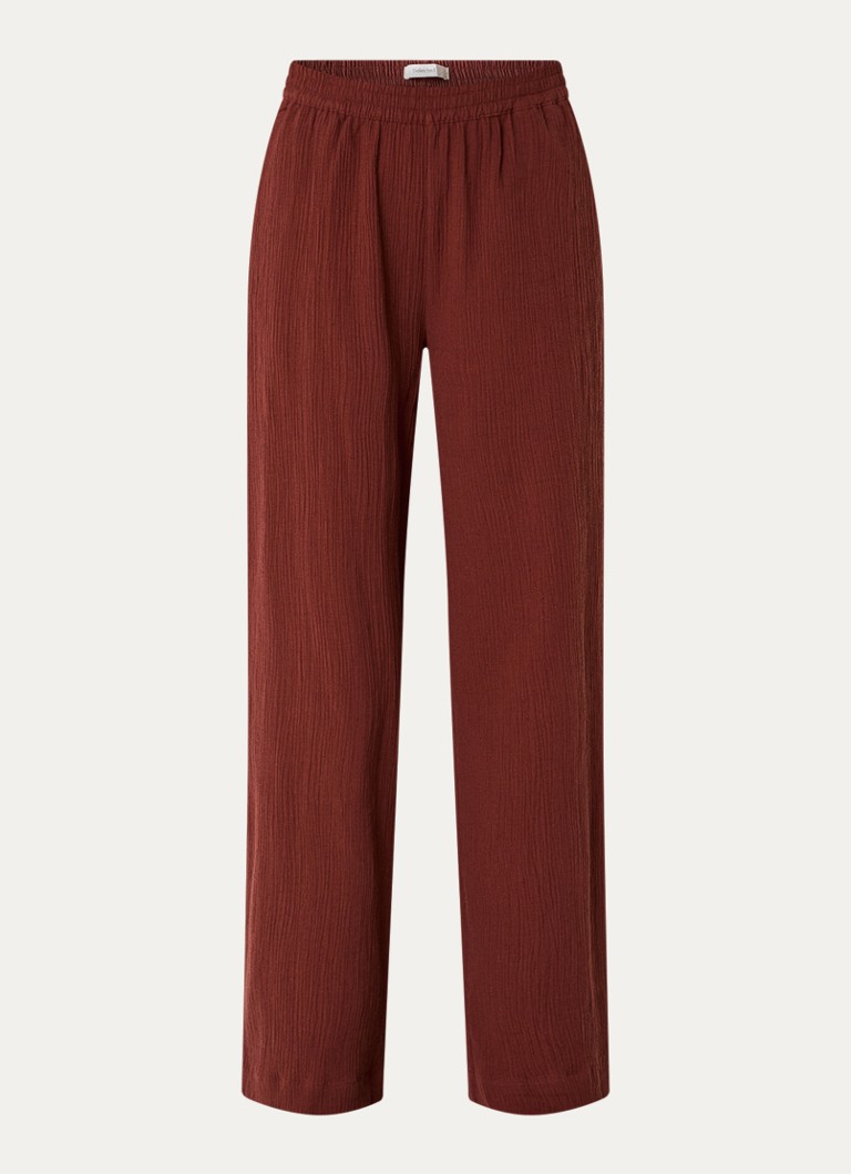 Selected Dames Finnie high waist loose fit pantalon in linnenblend in de kleur Steenrood, maat: 40