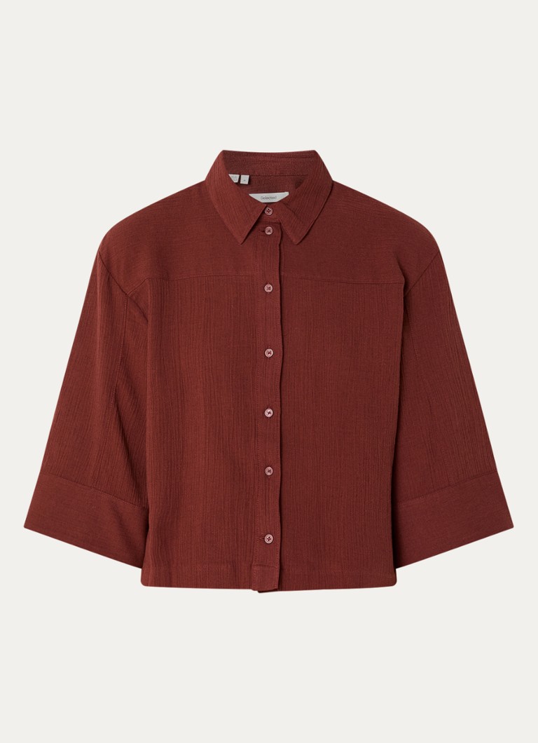 Selected Dames Finnie blouse in linnenblend in de kleur Donkerrood, maat: 40