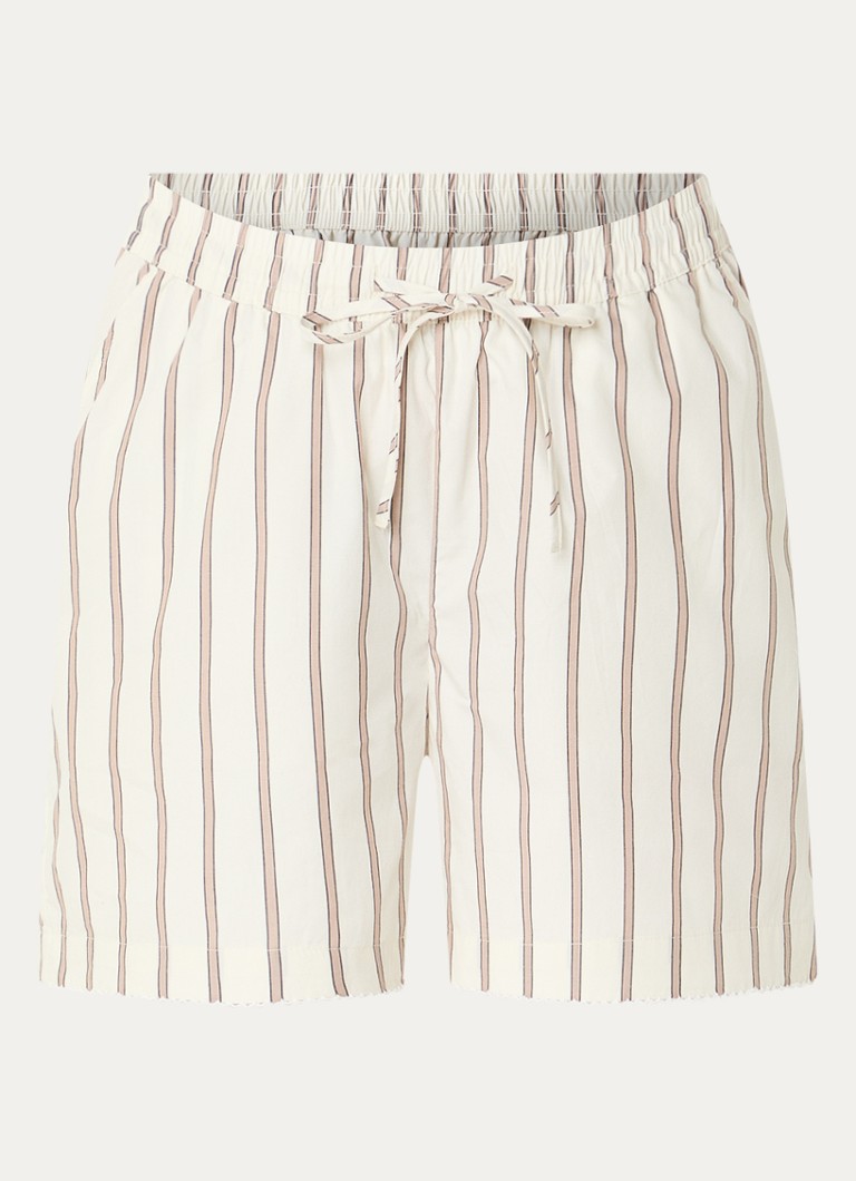 Selected Dames Gina high waist straight fit korte broek met streepprint in de kleur Beige, maat: 42
