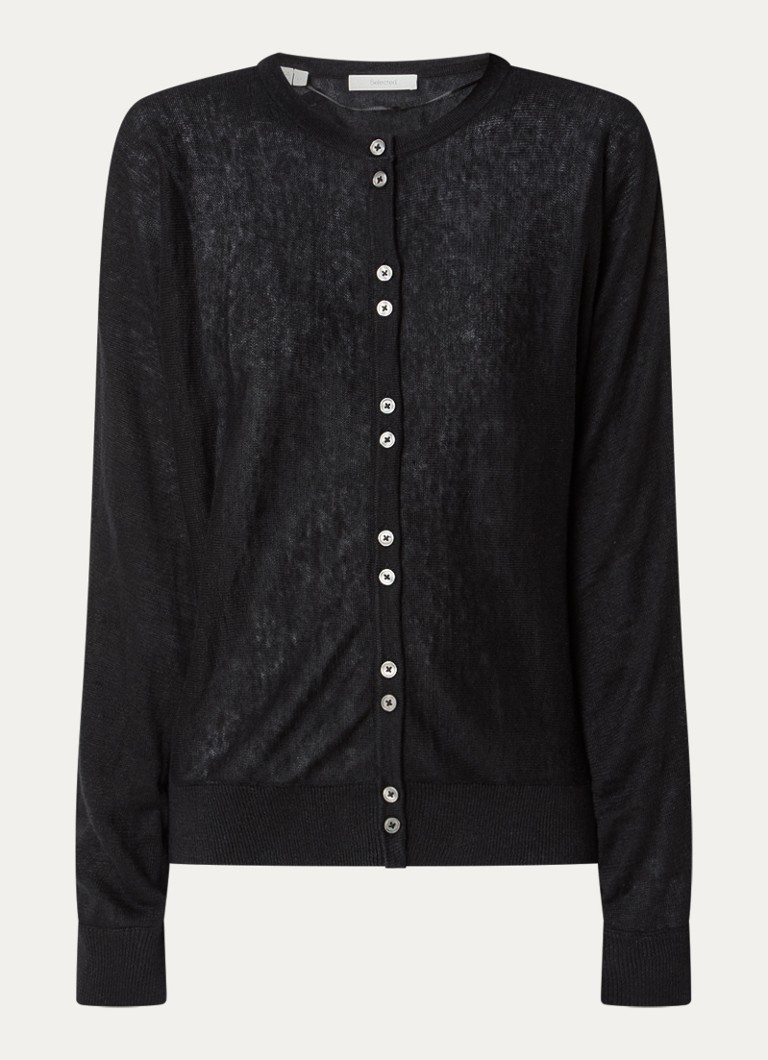 Selected Dames Slfjane fijngebreid vest van linnen in de kleur Zwart, maat: XL