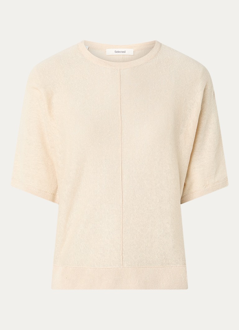 Selected Dames Jane semi-transparante top van linnen in de kleur Ivoor, maat: XL
